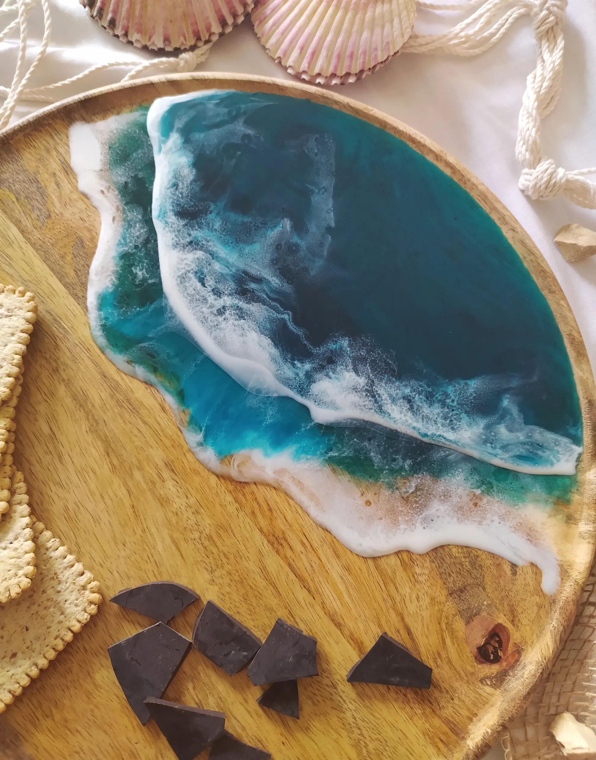 FluidArt epoxy tray with beach vibes